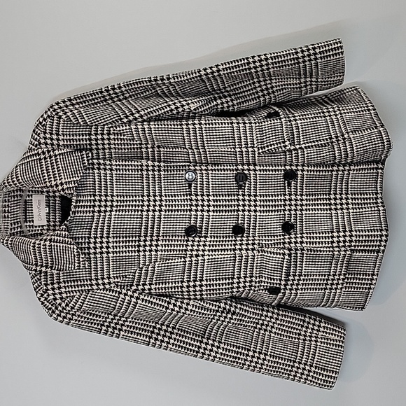 Calvin Klein double breasted black white houndstooth pea coat size 14 - Picture 3 of 8